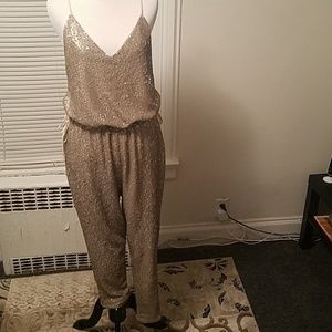 Free People Gold Sparkle Jumpsuit